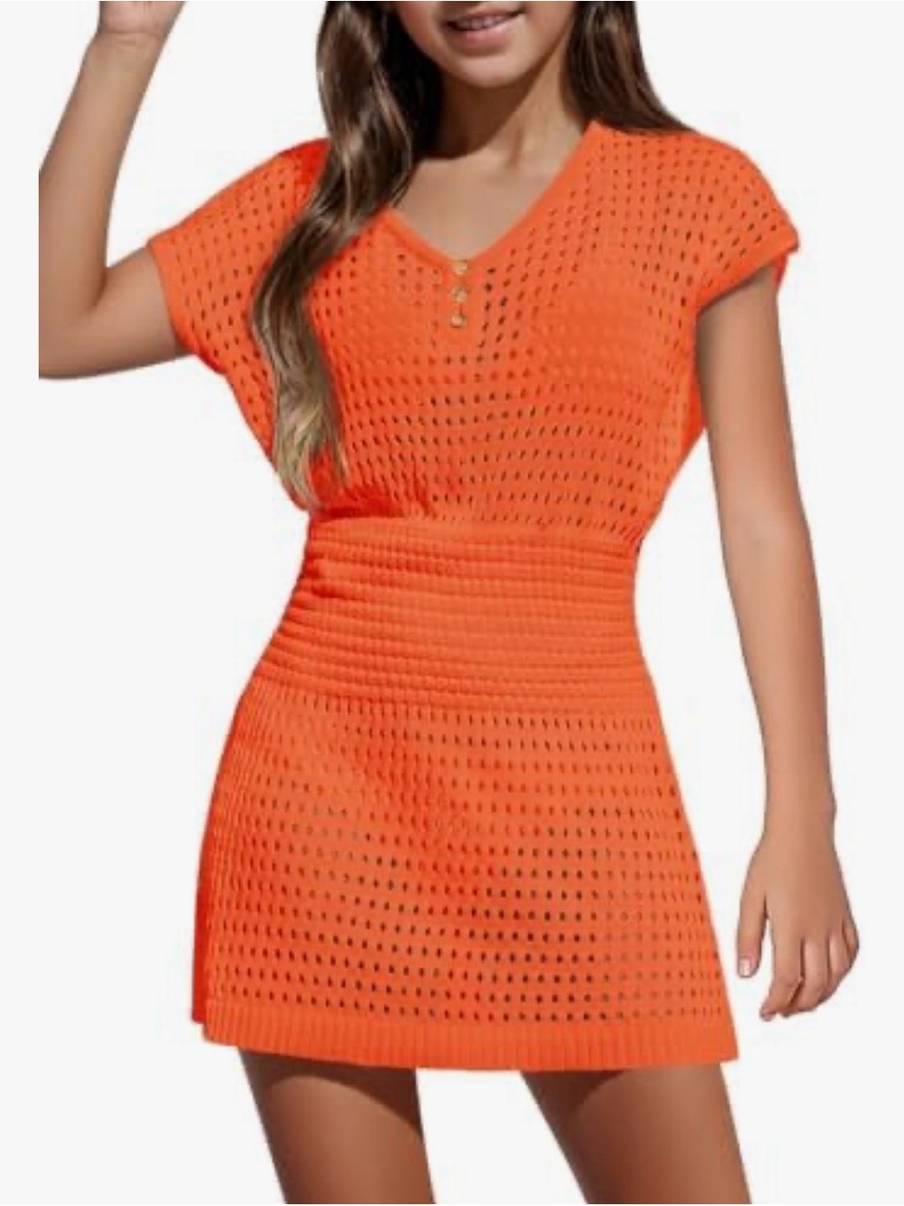 Aglro Orange Crochet Knit Beach Coverup Top Size Medium